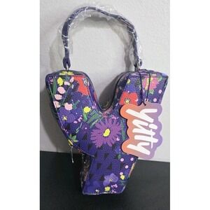 NEW Yitty Purse‎ Y Shape Purple Floral W/Handle Zipper Closure Lined